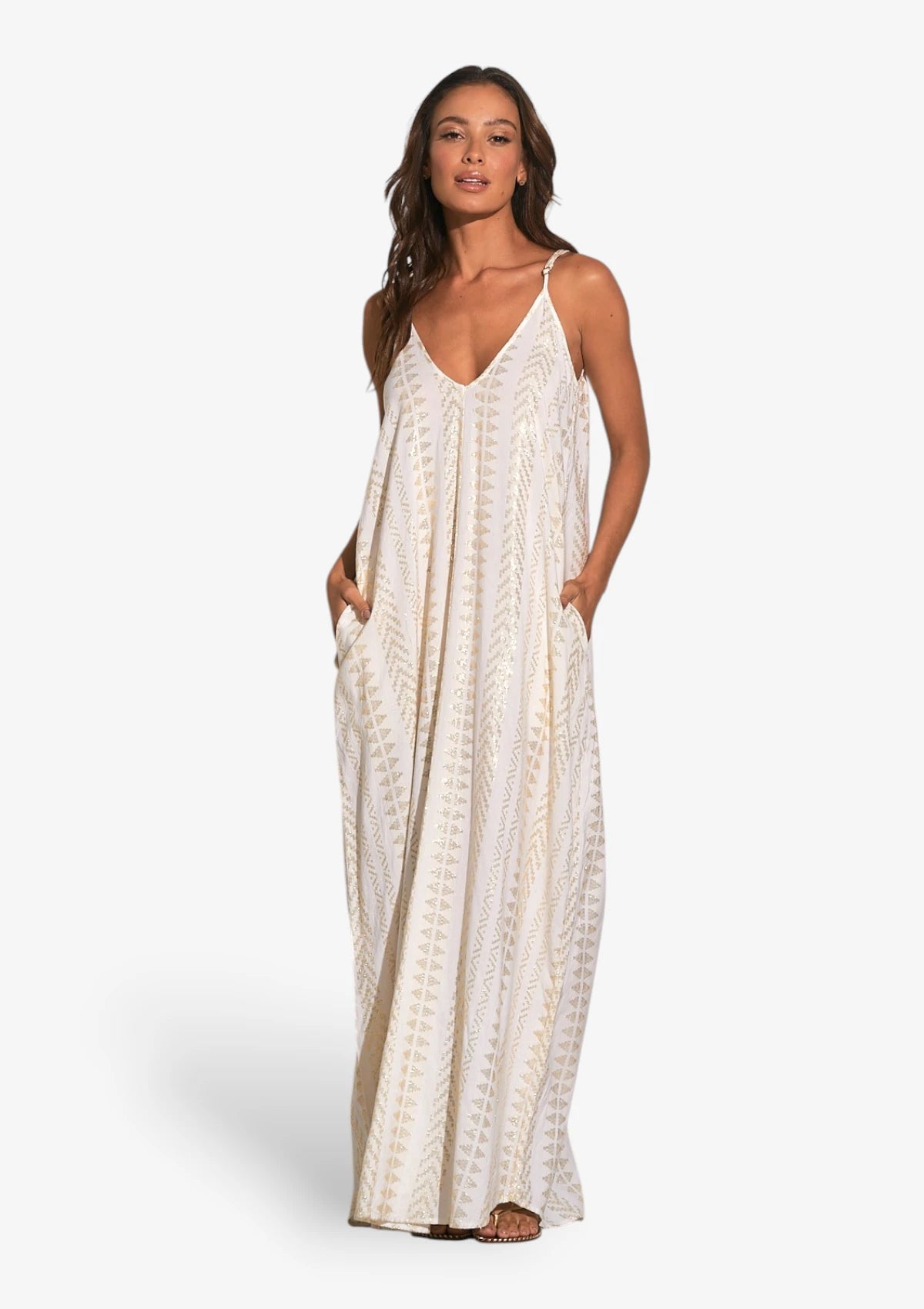 Gold Arrow Maxi Spaghetti Strap Dress  MIMILUCA BOUTIQUE