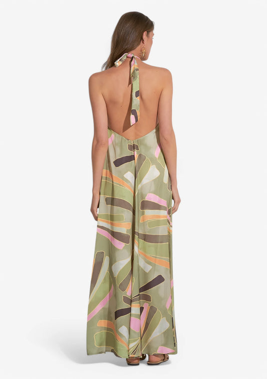 Green Floral Maxi Halter Dress