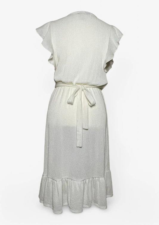 Off White Short Sleeves Midi Dress