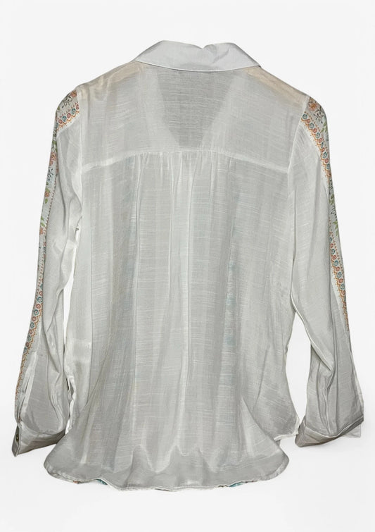 White Floral Long Sleeves Blouse