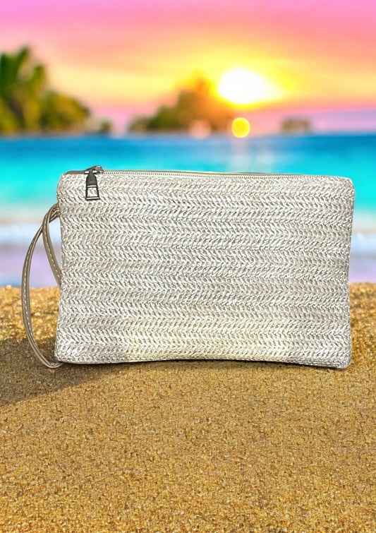 Beige Kajaia Straw Clutch Bag