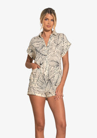 Floral Short Sleeve Collared Romper