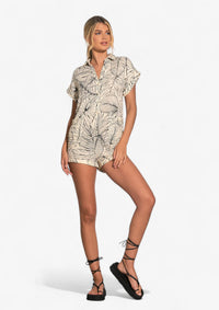 Floral Short Sleeve Collared Romper