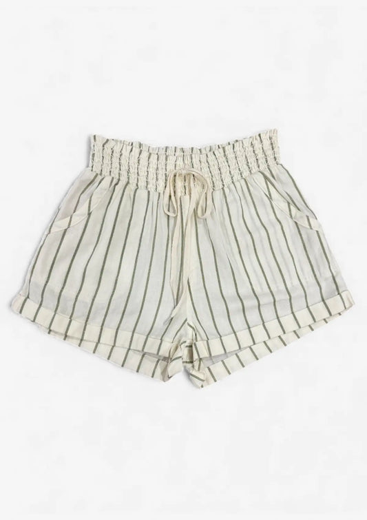 Striped shorts with a drawstring on a white background