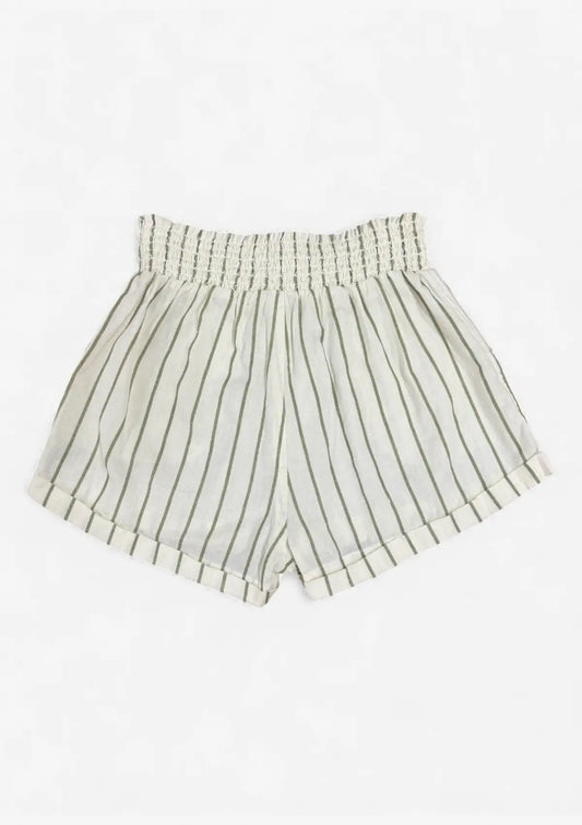 Striped shorts with a drawstring on a white background