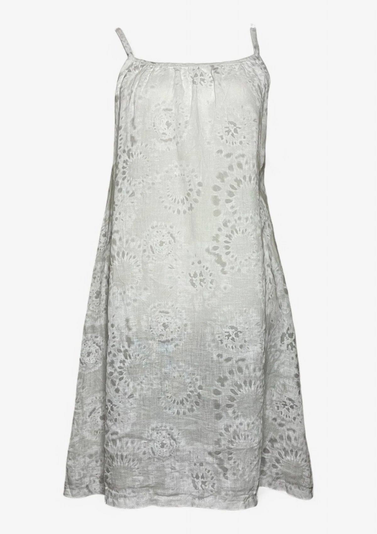 White and Gray Linen Mini Dress