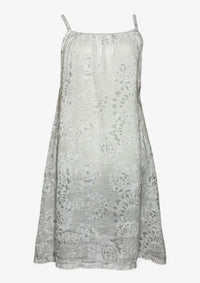 White and Gray Linen Mini Dress