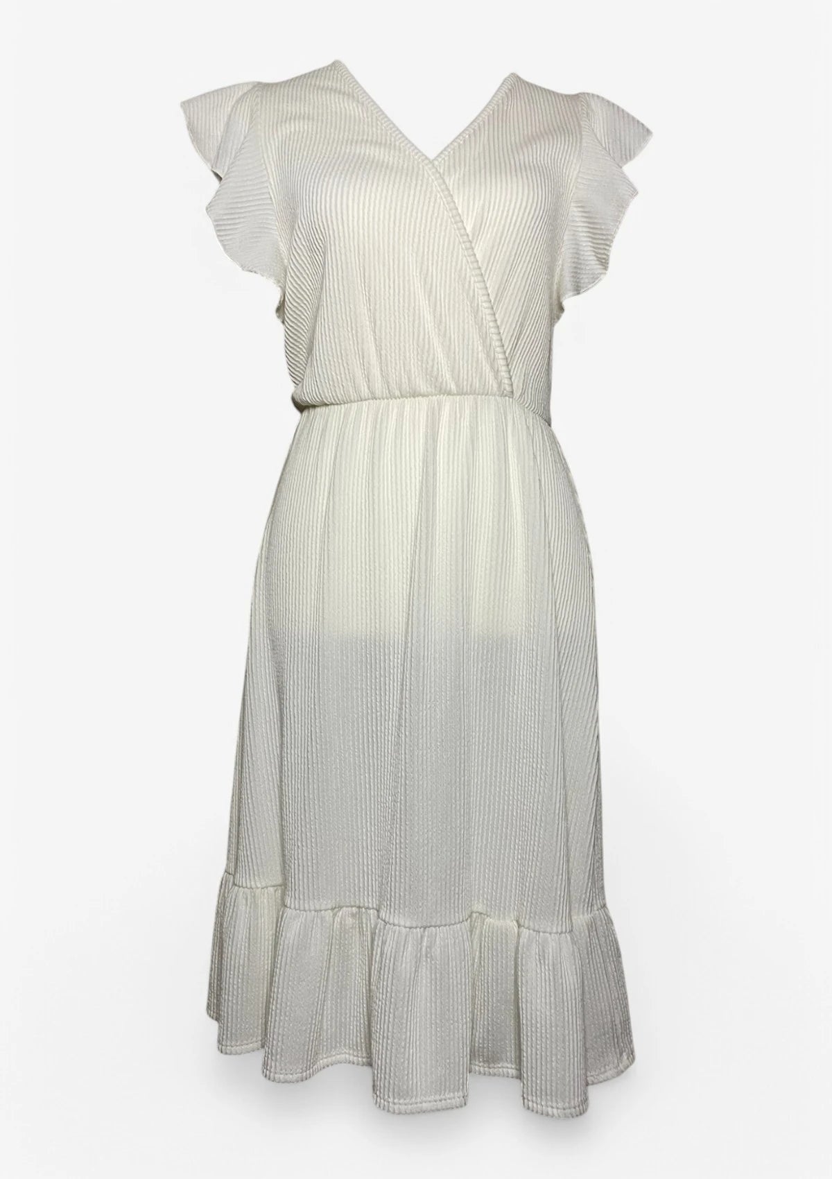 Off White Short Sleeves Midi Dress