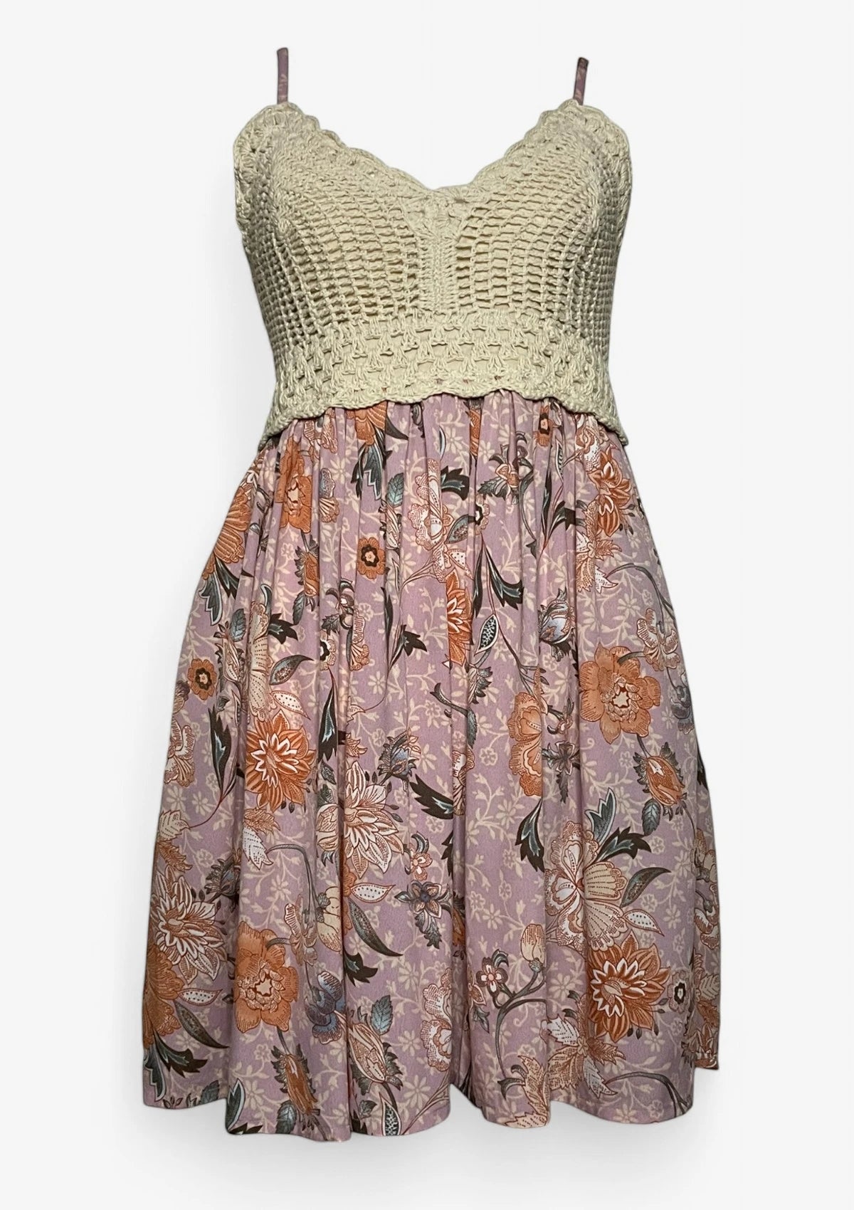 Beige Crochet Floral Pattern Dress