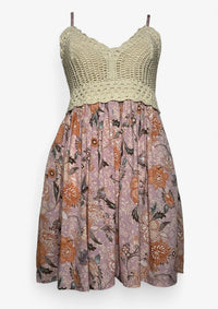 Beige Crochet Floral Pattern Dress