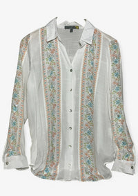 White Floral Long Sleeves Blouse