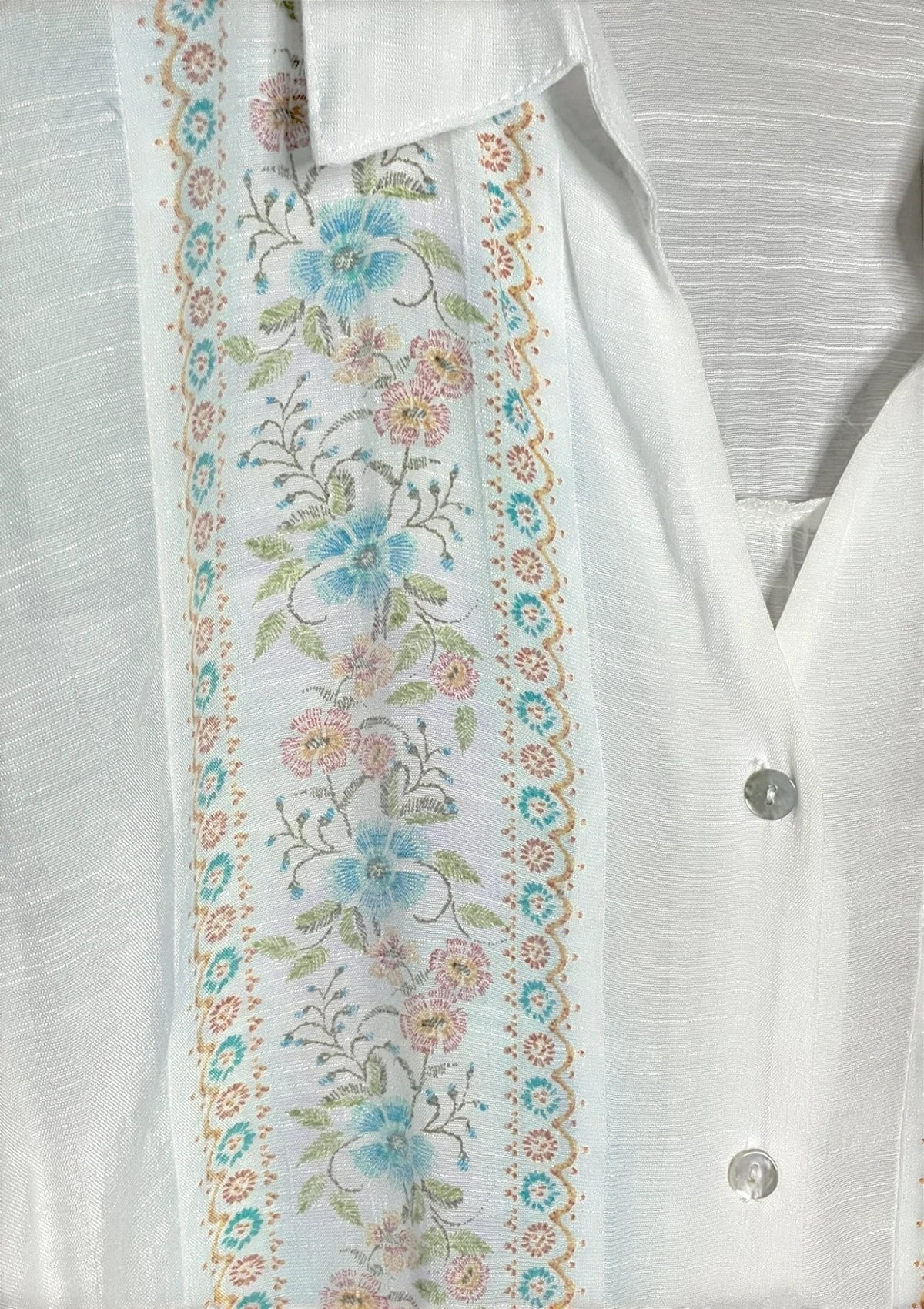 White Floral Long Sleeves Blouse