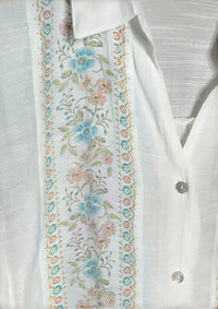 White Floral Long Sleeves Blouse
