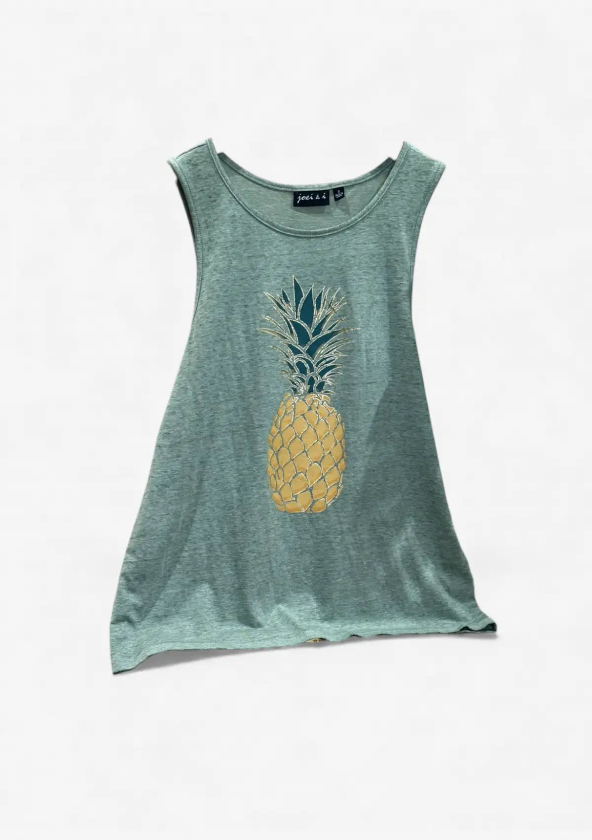 Green tank top with a pineapple design on a white background