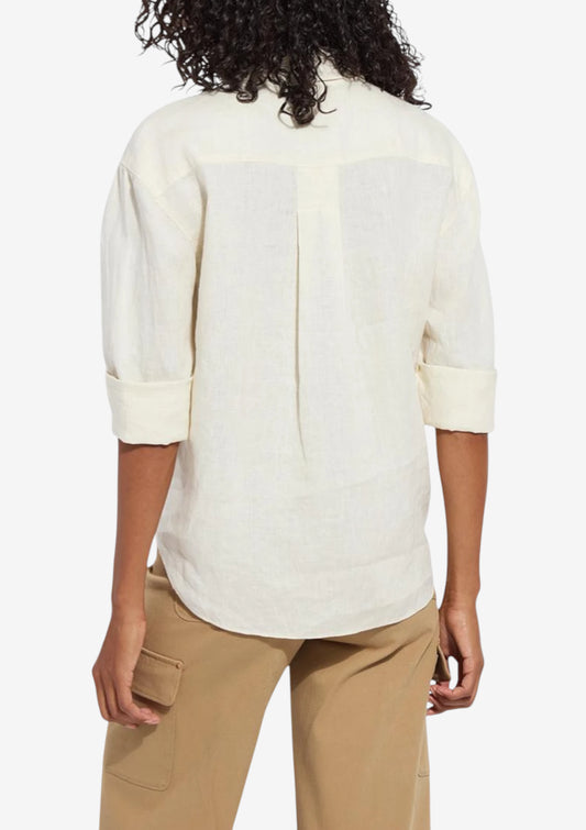 White roll tab shirt half button up two chest pockets