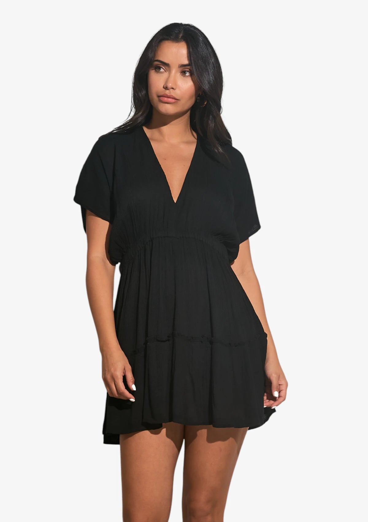 V-Neck Ruffle Bottom Mini Dress